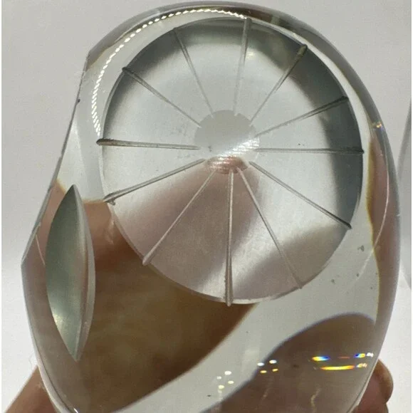 OWL PAPERWEIGHT CLEAR GLASS Cut ETCHED FACE VINTAGE GLASS - Picture 3 of 6